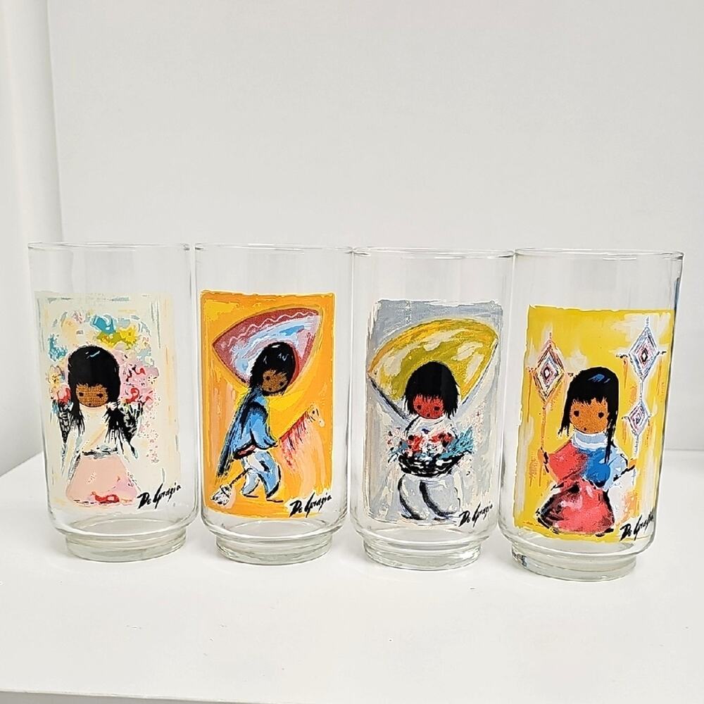 Ted DeGrazia Native American Artistic Glass Tumblers with Colorful Illustrations